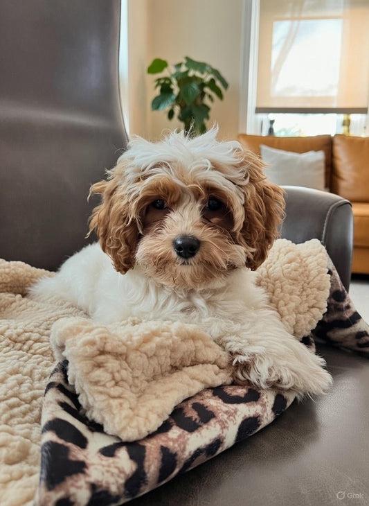 Hund på et komfortabelt hundeteppe av høy kvalitet med elegant design